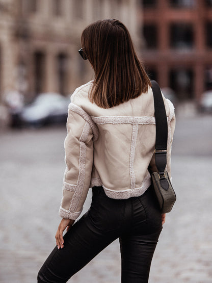 New Fashion Faux Shearling Jacket Long Sleeve Coat - Wanita Store