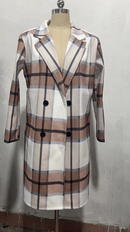 New Mid Length Plaid Printed Coat - Wanita Store