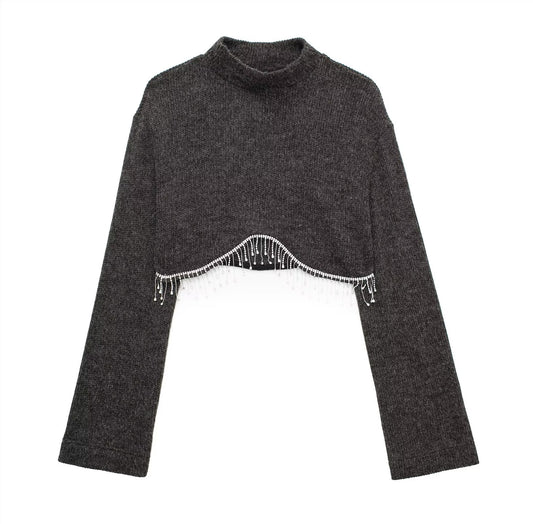 Autumn Winter Jewelry Inlaid Soft Sweater Sweater - Wanita Store