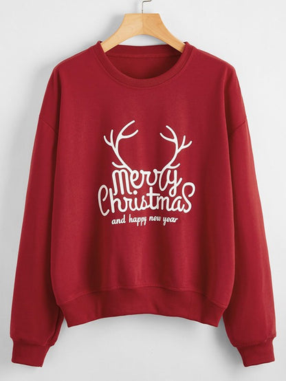 Christmas New Long Sleeve Sweatshirt Loose Girl Cartoon Sweatshirt Round Neck Printed - Wanita Store