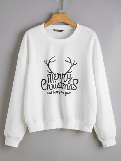 Christmas New Long Sleeve Sweatshirt Loose Girl Cartoon Sweatshirt Round Neck Printed - Wanita Store