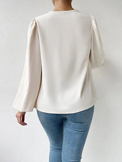 Long Sleeved Shirt Loose Draped V neck Top T shirt Women Clothing - Wanita Store