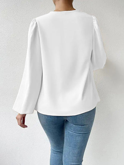 Long Sleeved Shirt Loose Draped V neck Top T shirt Women Clothing - Wanita Store