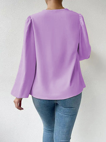 Long Sleeved Shirt Loose Draped V neck Top T shirt Women Clothing - Wanita Store