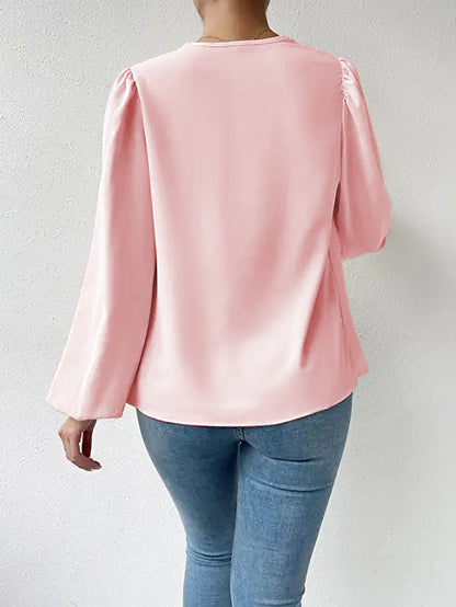 Long Sleeved Shirt Loose Draped V neck Top T shirt Women Clothing - Wanita Store