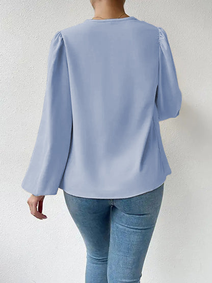Long Sleeved Shirt Loose Draped V neck Top T shirt Women Clothing - Wanita Store