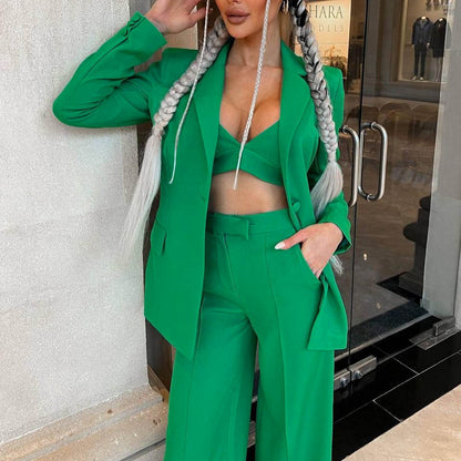 Blazer Suit Set Vest Straight Trousers Three Piece Set Autumn Winter Women Office Set - Wanita Store
