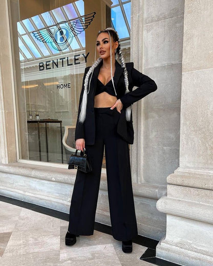 Blazer Suit Set Vest Straight Trousers Three Piece Set Autumn Winter Women Office Set - Wanita Store