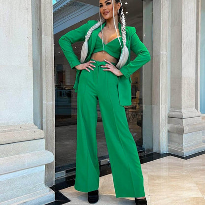 Blazer Suit Set Vest Straight Trousers Three Piece Set Autumn Winter Women Office Set - Wanita Store