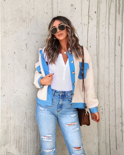 Fall Winter Simple New Mao Spell Denim Jacket Women - Wanita Store
