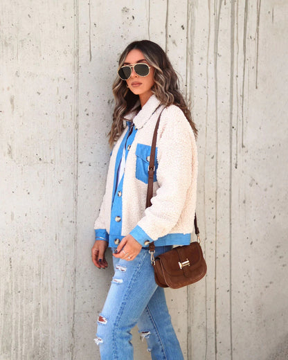 Fall Winter Simple New Mao Spell Denim Jacket Women - Wanita Store