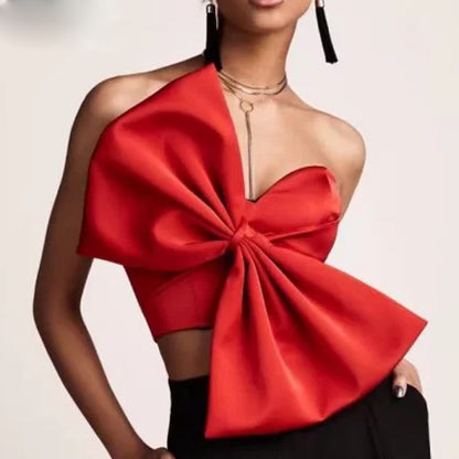3D Bowknot Sexy Bow Wrapped Chest Strapless Short Top Shirt Women Women Tops - Wanita Store