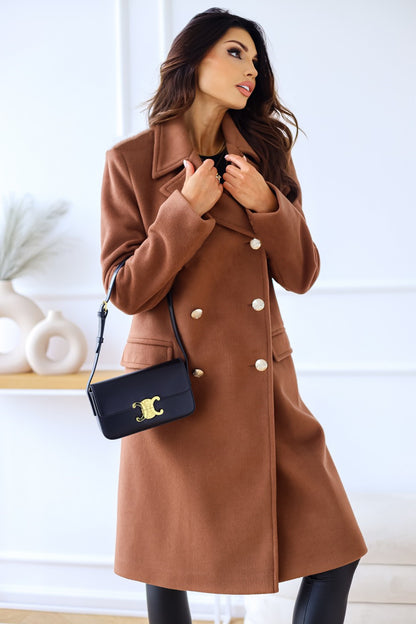 Autumn Winter Simplicity Long Sleeve Collared Double Breasted Woolen Coat Women Clothing - Wanita Store