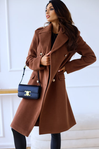 Autumn Winter Simplicity Long Sleeve Collared Double Breasted Woolen Coat Women Clothing - Wanita Store