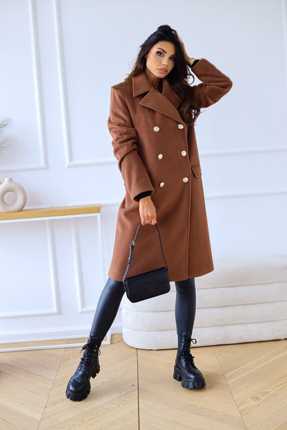 Autumn Winter Simplicity Long Sleeve Collared Double Breasted Woolen Coat Women Clothing - Wanita Store