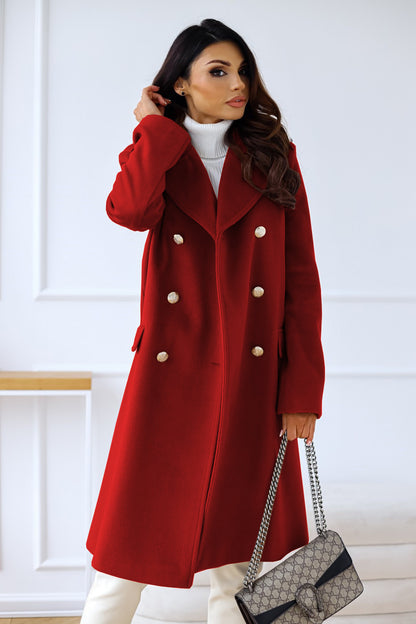 Autumn Winter Simplicity Long Sleeve Collared Double Breasted Woolen Coat Women Clothing - Wanita Store