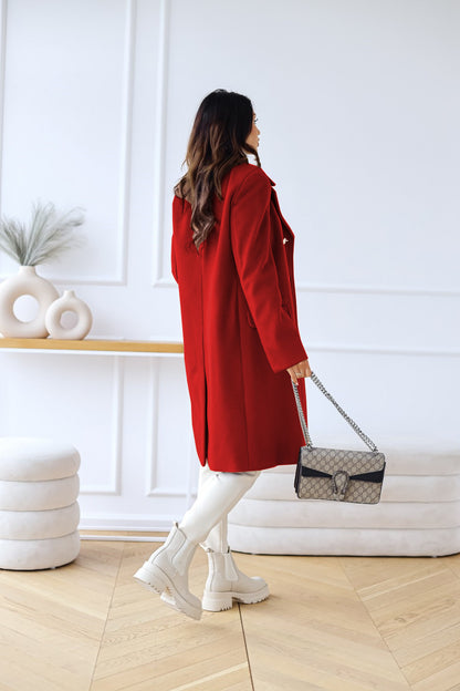 Autumn Winter Simplicity Long Sleeve Collared Double Breasted Woolen Coat Women Clothing - Wanita Store