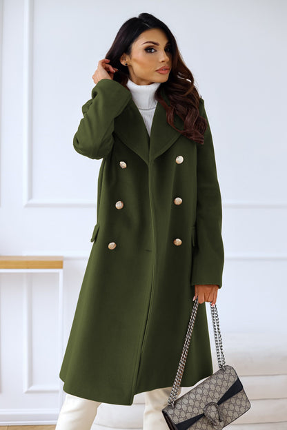 Autumn Winter Simplicity Long Sleeve Collared Double Breasted Woolen Coat Women Clothing - Wanita Store