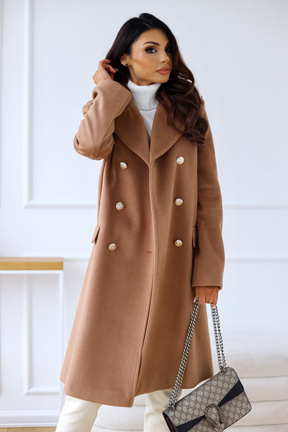 Autumn Winter Simplicity Long Sleeve Collared Double Breasted Woolen Coat Women Clothing - Wanita Store