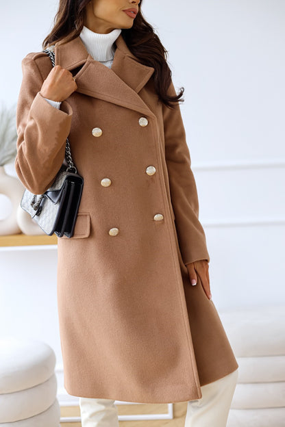 Autumn Winter Simplicity Long Sleeve Collared Double Breasted Woolen Coat Women Clothing - Wanita Store
