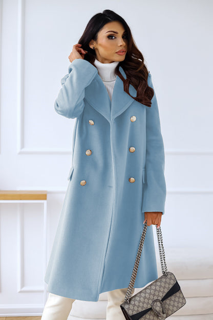 Autumn Winter Simplicity Long Sleeve Collared Double Breasted Woolen Coat Women Clothing - Wanita Store