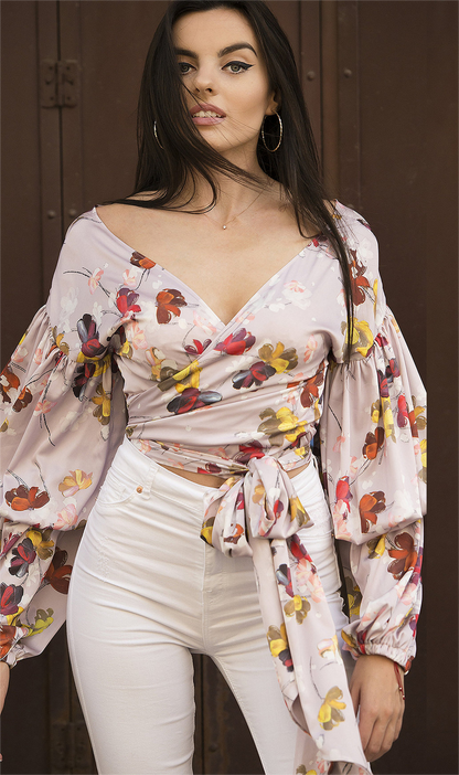 Ladies Top Autumn Front Rear Wearable Long Sleeve V Neck Multiple Wear Tied Top - Wanita Store