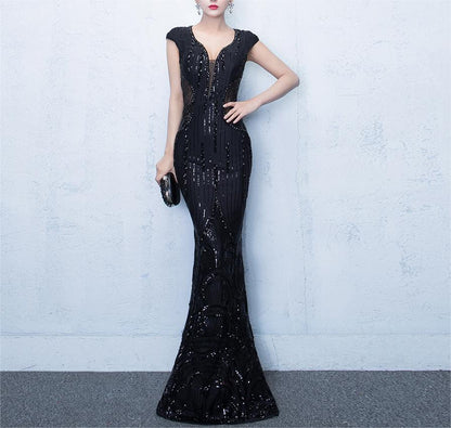 Banquet Evening Dress Summer Long Fish Tail Dress Women Slim-Fit Host Autumn Winter Annual Meeting - Wanita Store