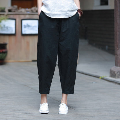 Cotton Linen Women Clothing Spring Summer Artistic Cotton Linen Casual Pants Linen All Matching Slimming Cropped Pants Baggy Pants - Wanita Store