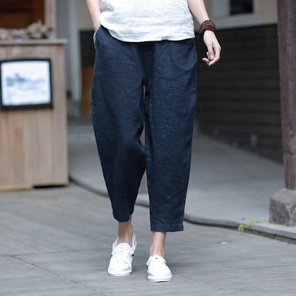 Cotton Linen Women Clothing Spring Summer Artistic Cotton Linen Casual Pants Linen All Matching Slimming Cropped Pants Baggy Pants - Wanita Store