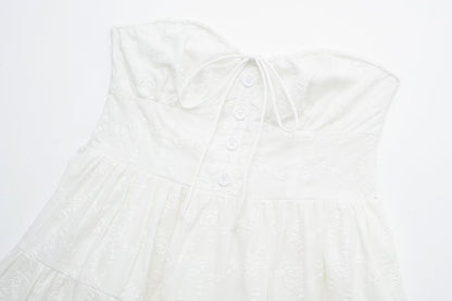Pure Dignified White Dress Summer Lady Square Collar Mid Length Dress Women - Wanita Store