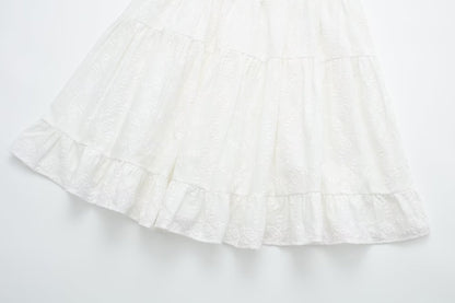 Pure Dignified White Dress Summer Lady Square Collar Mid Length Dress Women - Wanita Store