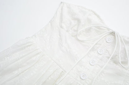 Pure Dignified White Dress Summer Lady Square Collar Mid Length Dress Women - Wanita Store