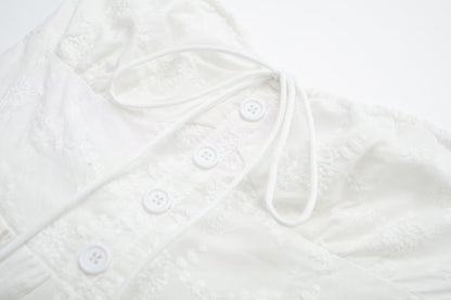 Pure Dignified White Dress Summer Lady Square Collar Mid Length Dress Women - Wanita Store