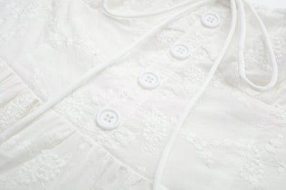 Pure Dignified White Dress Summer Lady Square Collar Mid Length Dress Women - Wanita Store