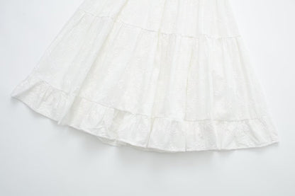 Pure Dignified White Dress Summer Lady Square Collar Mid Length Dress Women - Wanita Store