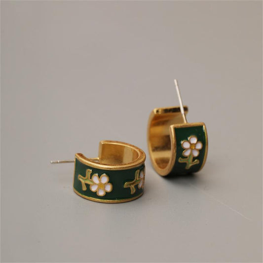 Sterling Silver Needle Brand M Home High Grade Colored Enamel Glaze Small Floral Mango Shape Stud Earrings Accessories - Wanita Store