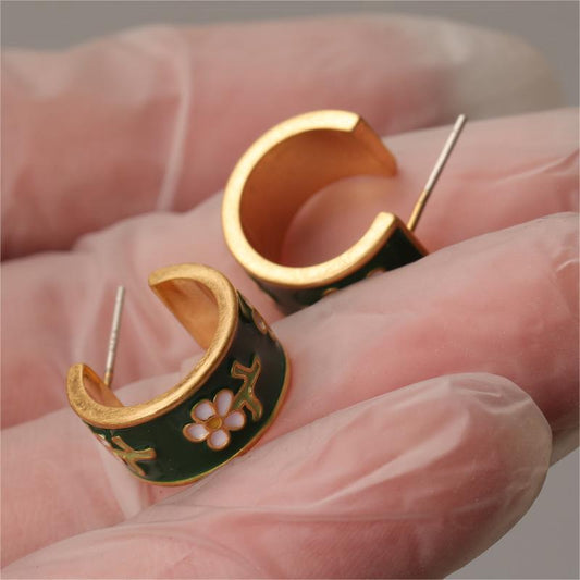 Sterling Silver Needle Brand M Home High Grade Colored Enamel Glaze Small Floral Mango Shape Stud Earrings Accessories - Wanita Store