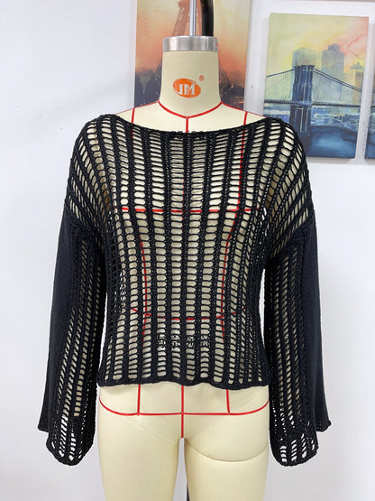Spring Summer Knitwear Women Hand Crocheting Blouse Off The Shoulder Hollow Out Cutout Women Knitted Knitwear - Wanita Store