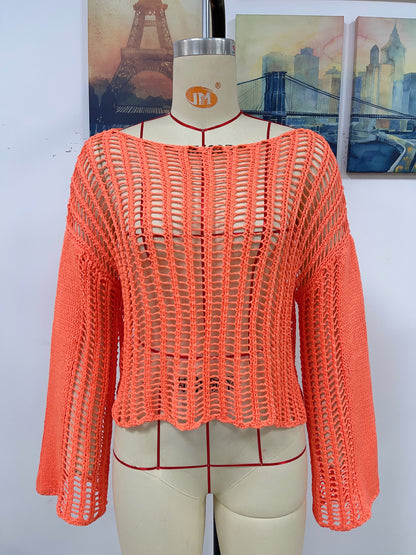 Spring Summer Knitwear Women Hand Crocheting Blouse Off The Shoulder Hollow Out Cutout Women Knitted Knitwear - Wanita Store