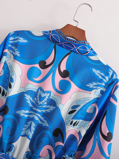 Autumn Women Clothing Long Sleeve V neck Positioning Floral Dress - Wanita Store
