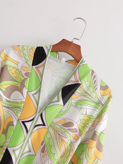 Sources Vintage Printed V neck Waist Controlled Long Sleeves Mid Length Dress Spring Summer Plus Size Slimming Dress - Wanita Store