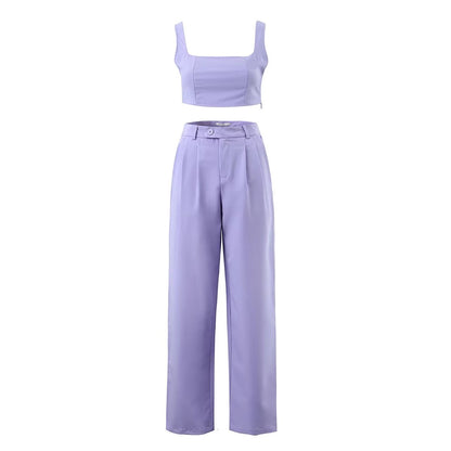 Winter Women Clothing Short Small Tank Top Top High Waist Buckle Casual Pants Suit Women - Wanita Store