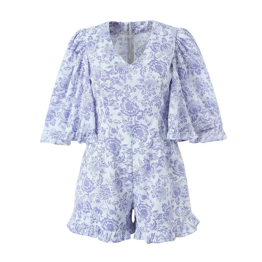 Early Spring V neck Lace up Waist Controlled Slimming Casual Romper