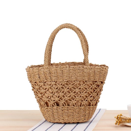 Carry Woven Beach Bag Hollow Out Cutout Silk Scarf Fresh Straw Bag Holiday Photography Casual Bag