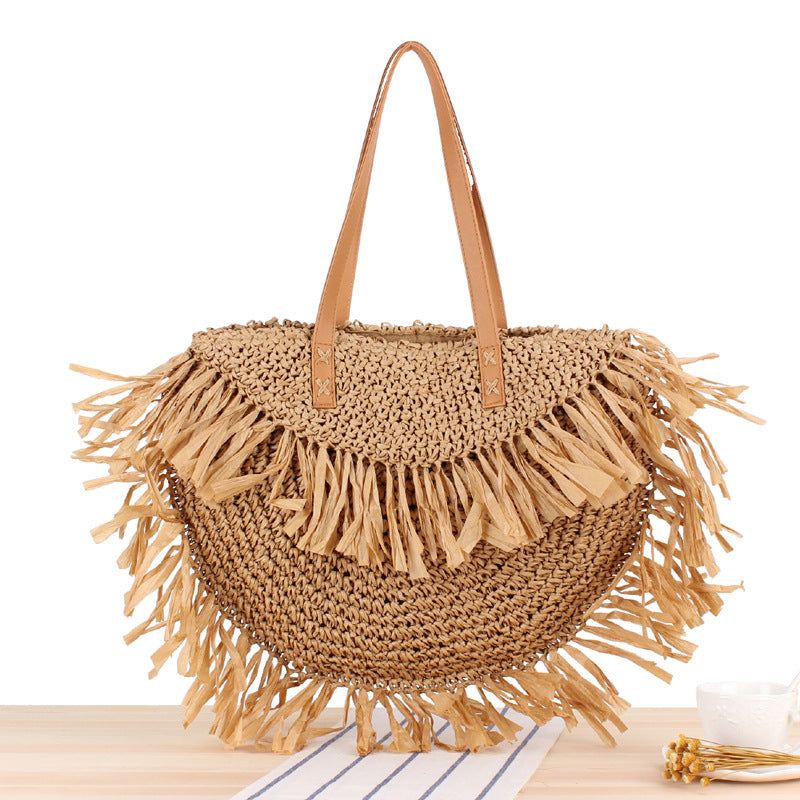 Semicircle Tassel Shoulder Straw Bag Panicle Paper Woven Bag Beach Bag Women Bag