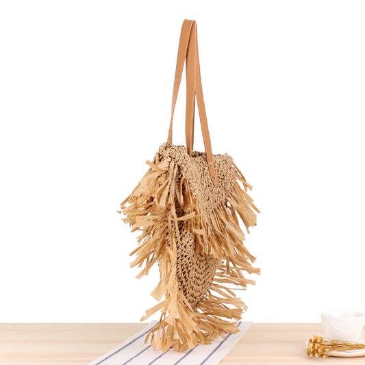 Semicircle Tassel Shoulder Straw Bag Panicle Paper Woven Bag Beach Bag Women Bag