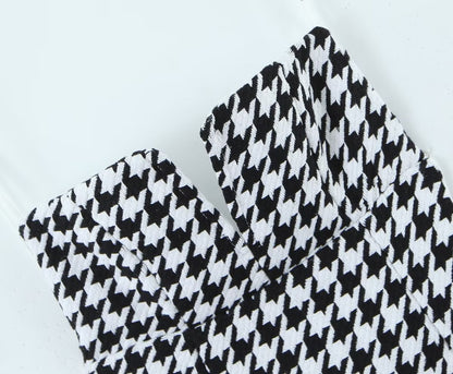 Fall Women Clothing Houndstooth Knitted All Matching V neck Strap Dress - Wanita Store