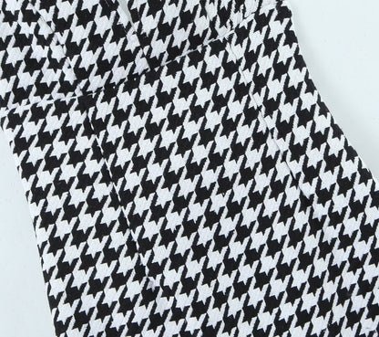 Fall Women Clothing Houndstooth Knitted All Matching V neck Strap Dress - Wanita Store