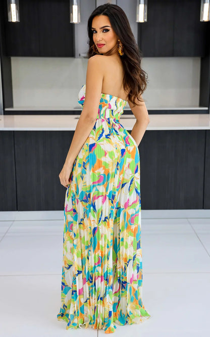 Sleeveless Chest Wrapped Printed Trousers Summer High Waist Pleated Jumpsuit - Wanita Store