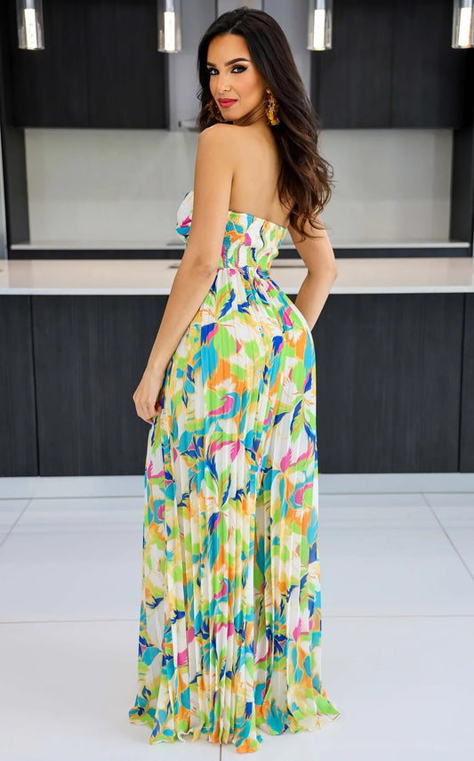 Sleeveless Chest Wrapped Printed Trousers Summer High Waist Pleated Jumpsuit